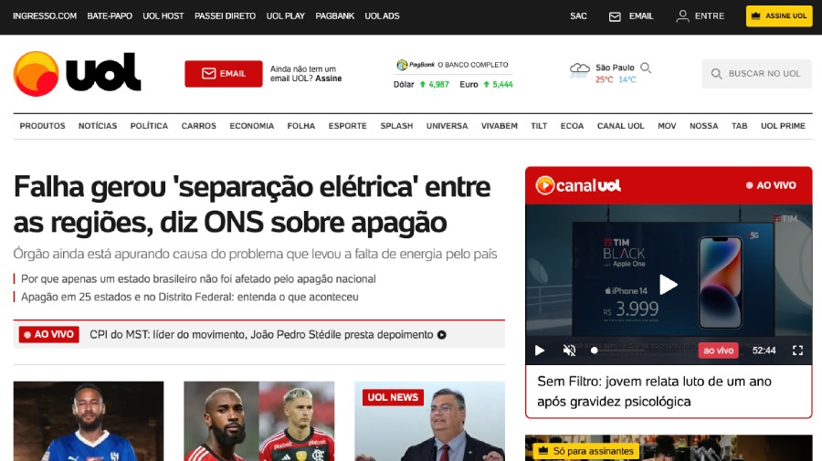 Foto da homepage do UOL